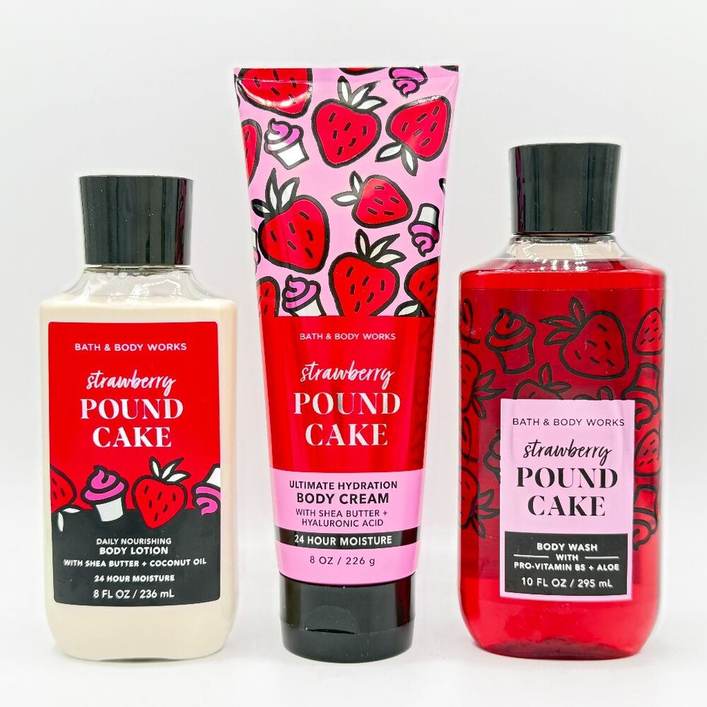 Strawberry Pound Cake Bath & Body Works Bundle: Lotion, Cream & Shower Gel